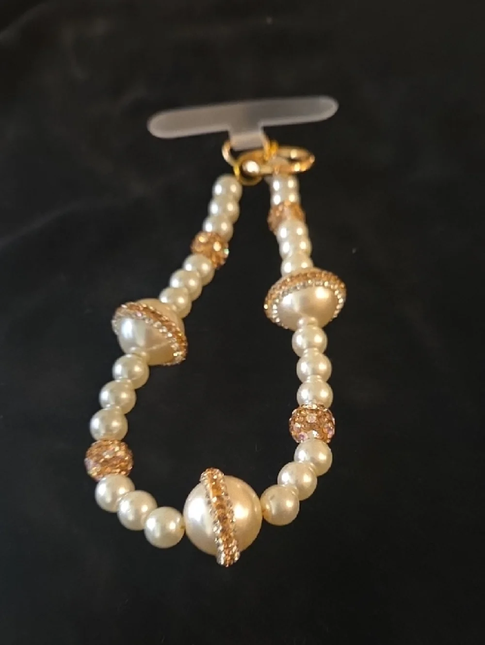 Pearl and Gold Crystal Phone Charm Case Accessory - Gold